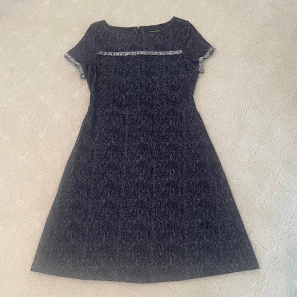 Ivanka Trump Chambray Blue Short Sleeves w-Fringe Trim Dress - Cotton Blend Sz 8